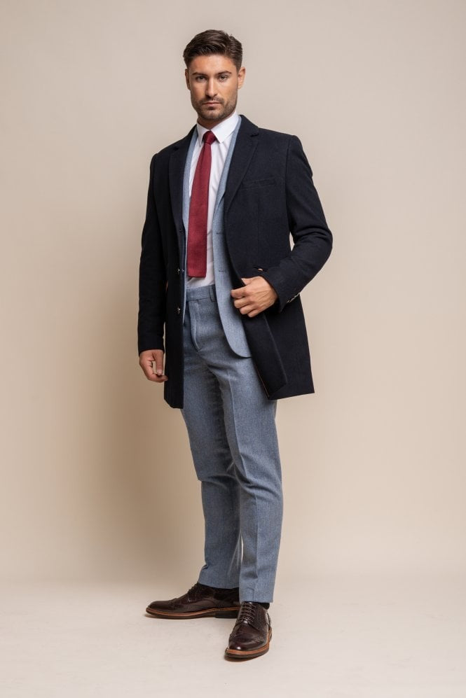 Men's navy blue wool midi coat, ROMAN.