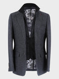 Wool herringbone mid coat blazer with removable zipper on man