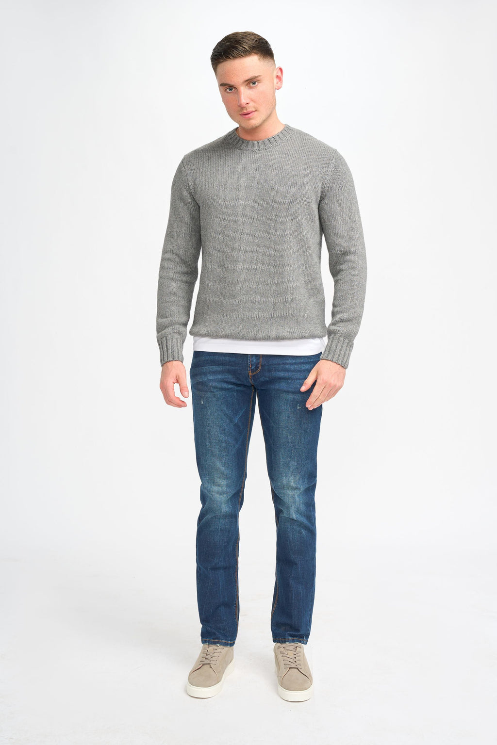 Mens Grey Classic Knit Pullover Jumper FARREL