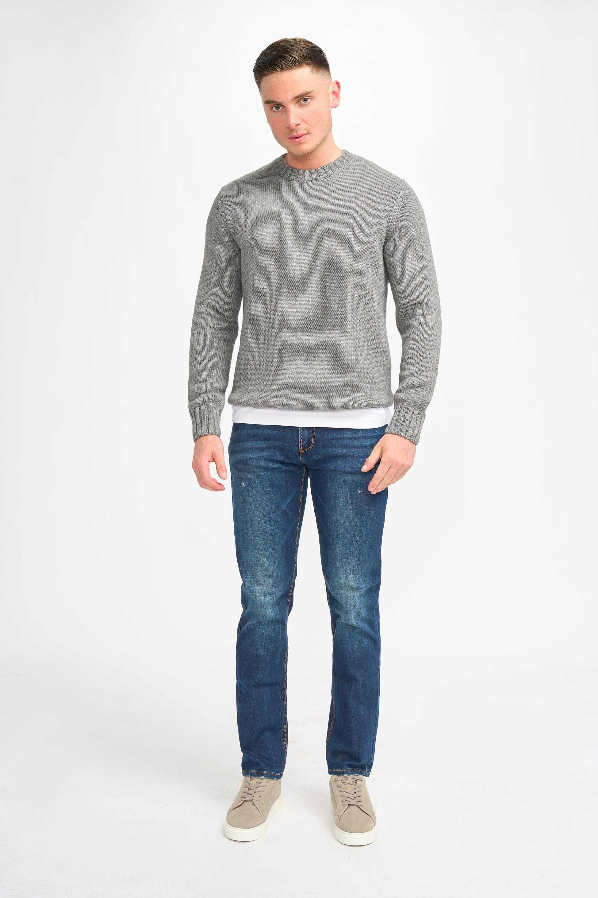 Mens Grey Classic Knit Pullover Jumper FARREL