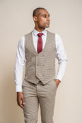 Mens tan brown houndstooth check skinny fit waistcoat Elwood