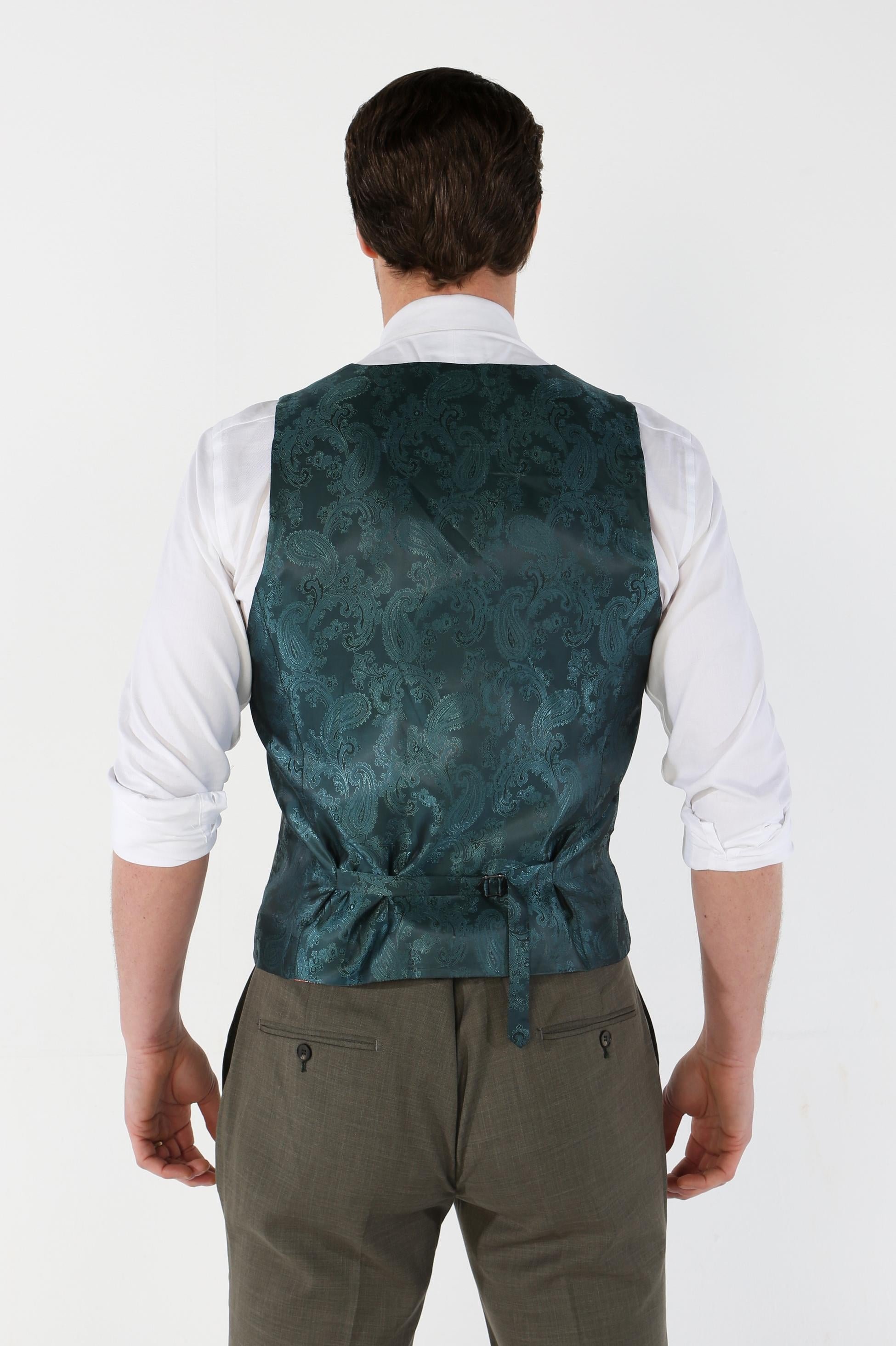 Mens Sage Green Tailored Fit Plaid Waistcoat KURT