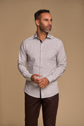 Men’s slim fit white patterned shirt cotton casual