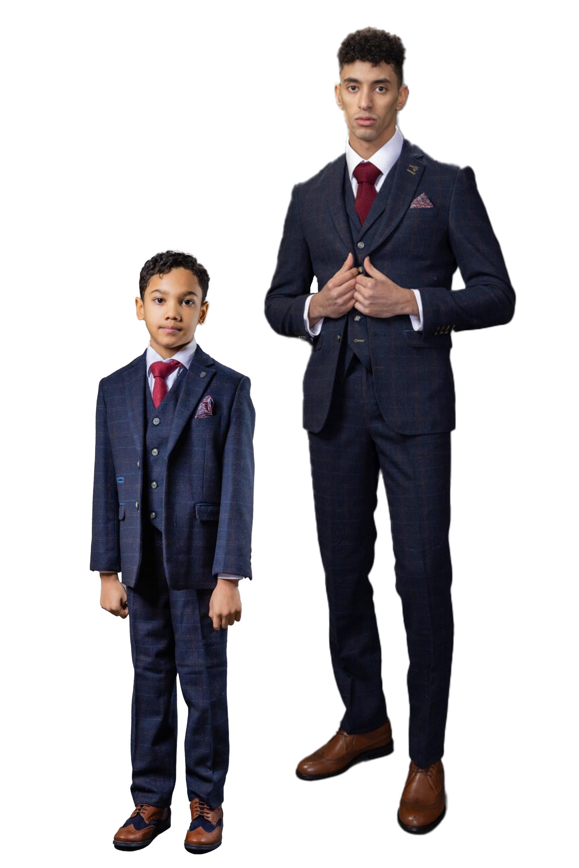 Men's Ryan Deep Navy Tweed Windowpane Tailored Professional Suit