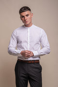 Men’s grandad collar cotton shirt white long sleeve