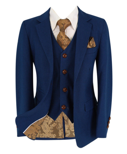 Boys Slim Fit Formal Suit 3 Piece Set in Royal Blue | Boys Formal Wear