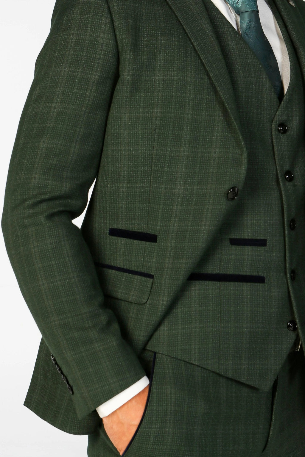 Mens Green Tailored Fit Check Suit LEO