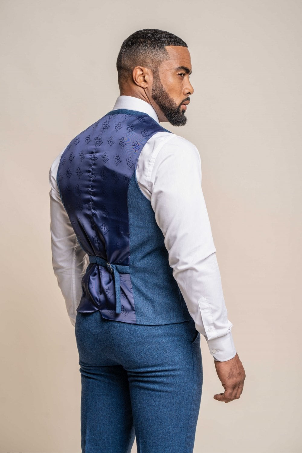 Mens Blue Tweed Wool Slim Fit Formal Waistcoat ORSON