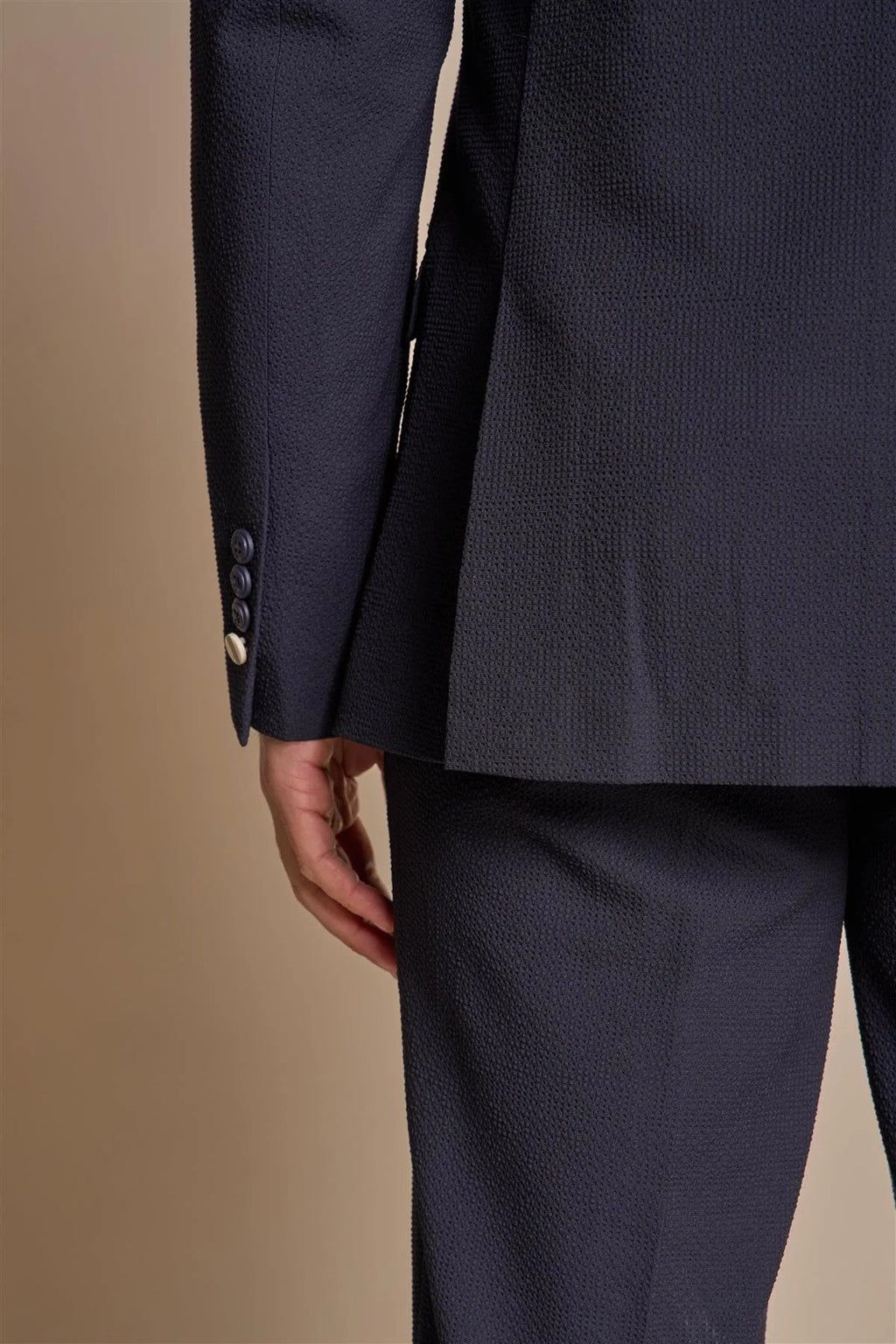 Mens Navy Textured Slim Fit Suit Jacket SIREN