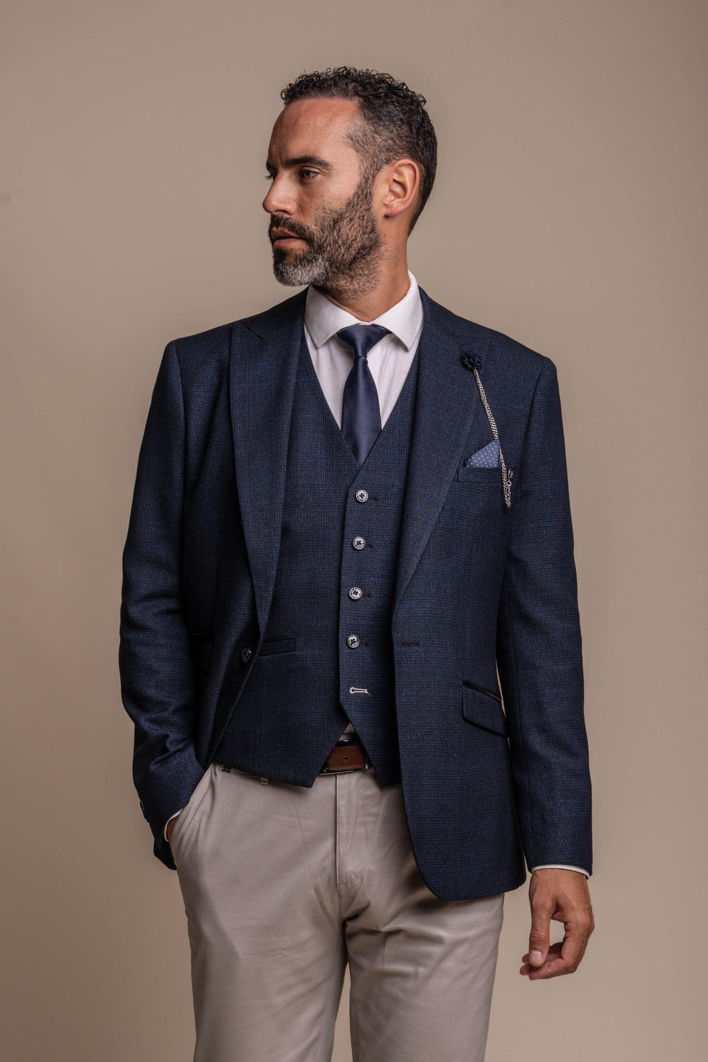 Men's Caridi Tweed Check Blazer with Beige Chino Combination Set