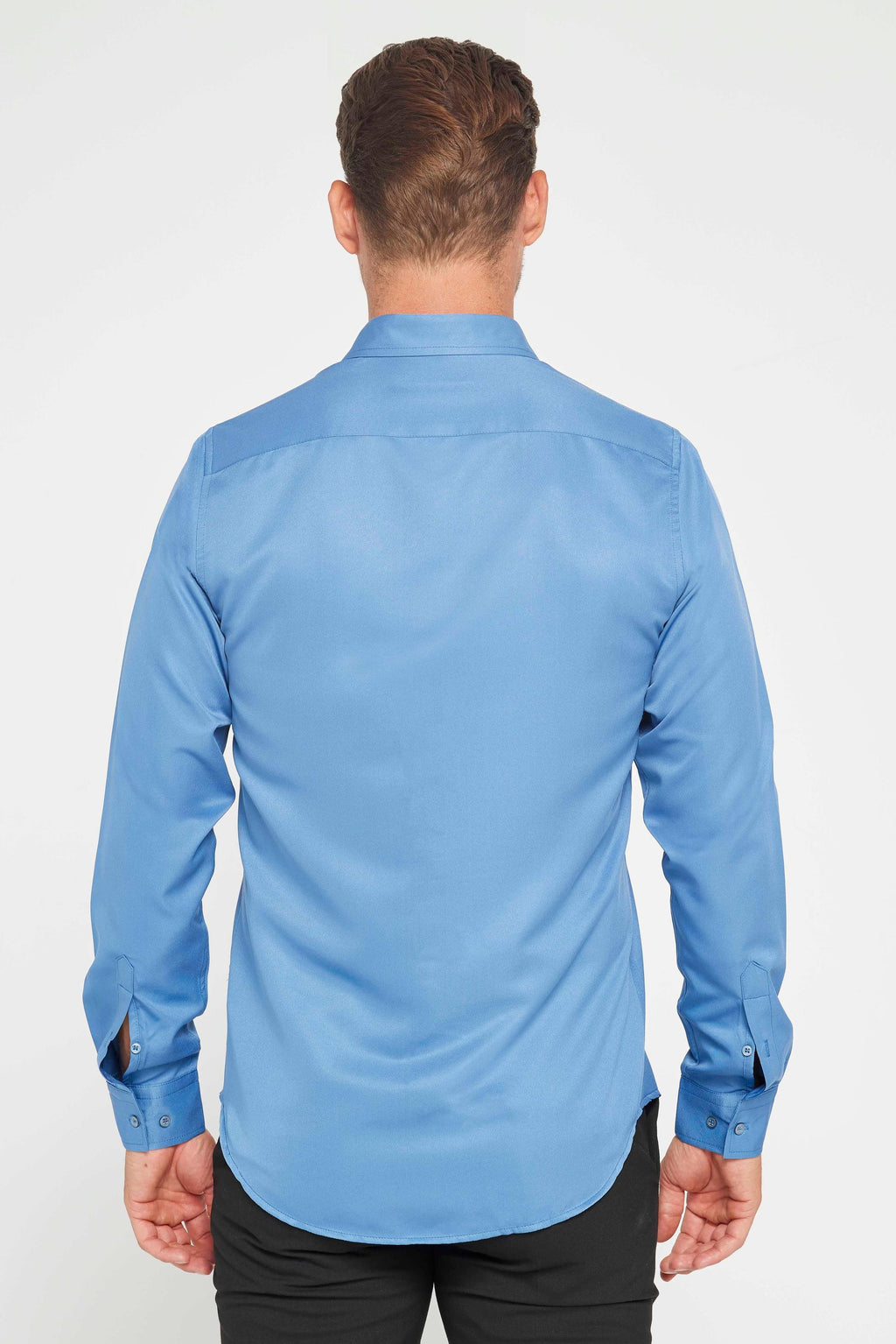 Mens Poly Turquoise Blue Slim Fit Long Sleeve Dress Shirt