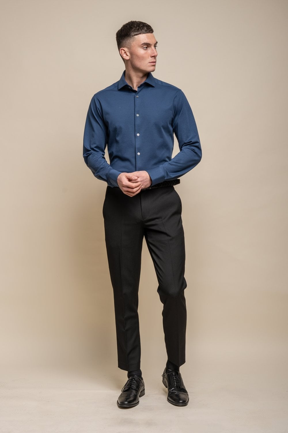 Mens Ashley Blue Slim Fit Cotton Long Sleeve Shirt