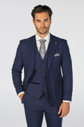 Men's Navy Blue Check Suit Jacket - MARK - Navy Blue