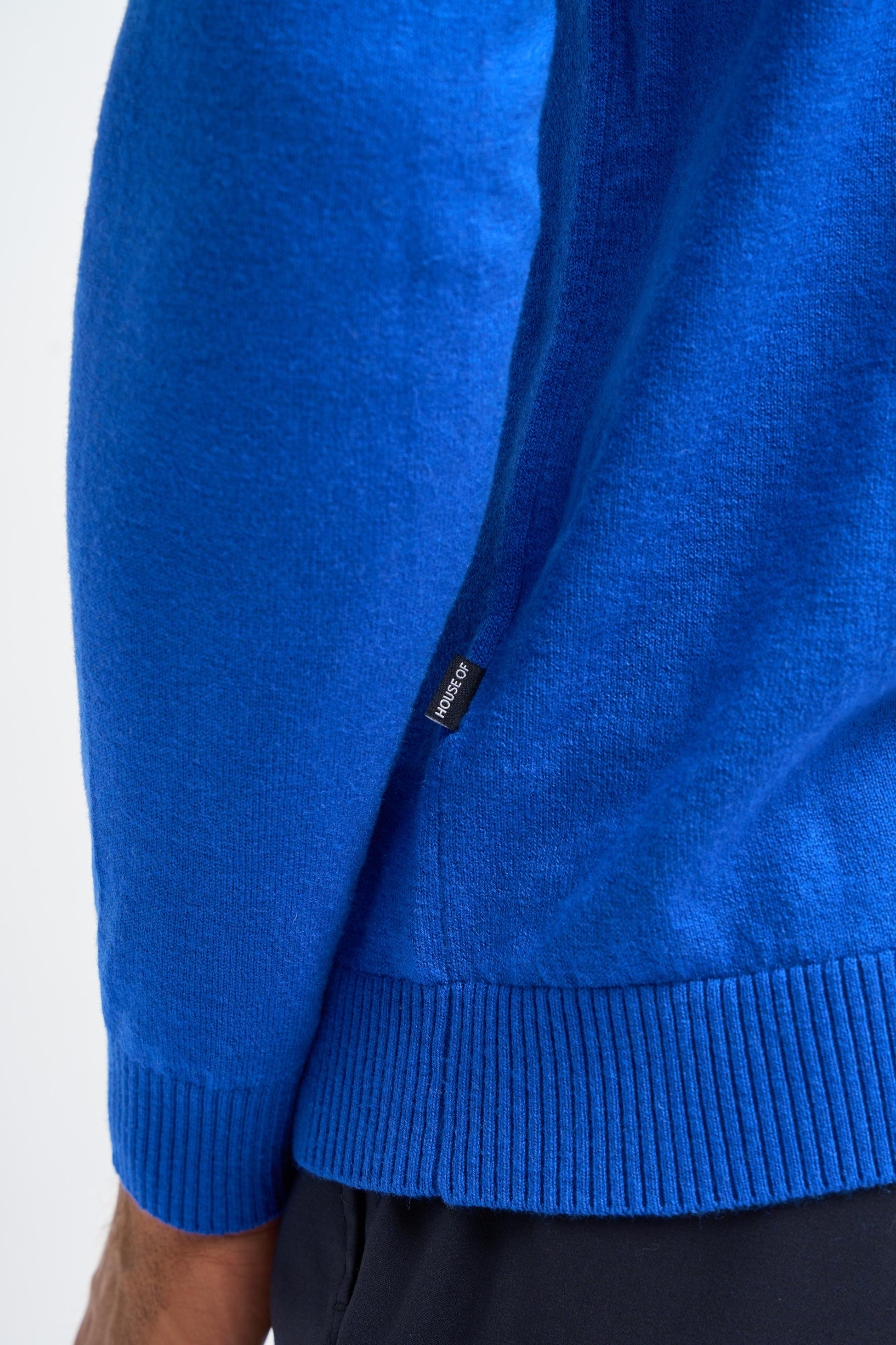 Mens Electric Blue Wool Knit Long Sleeve Polo Shirt BOOM
