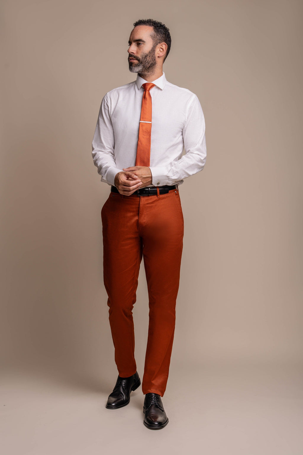 Men's Navy Blue Tweed Check Blazer with Rust Brown Chino Combination