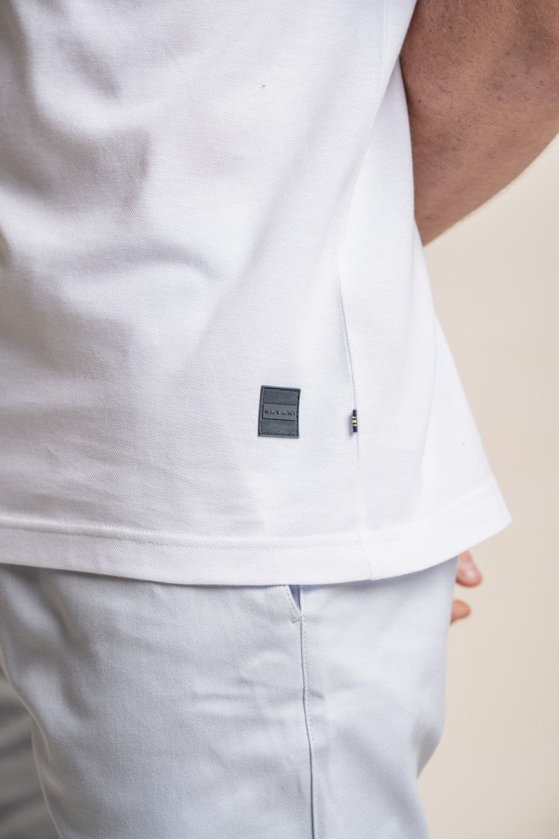 Mens White Slim Fit Cotton Polo T Shirt FINLAY