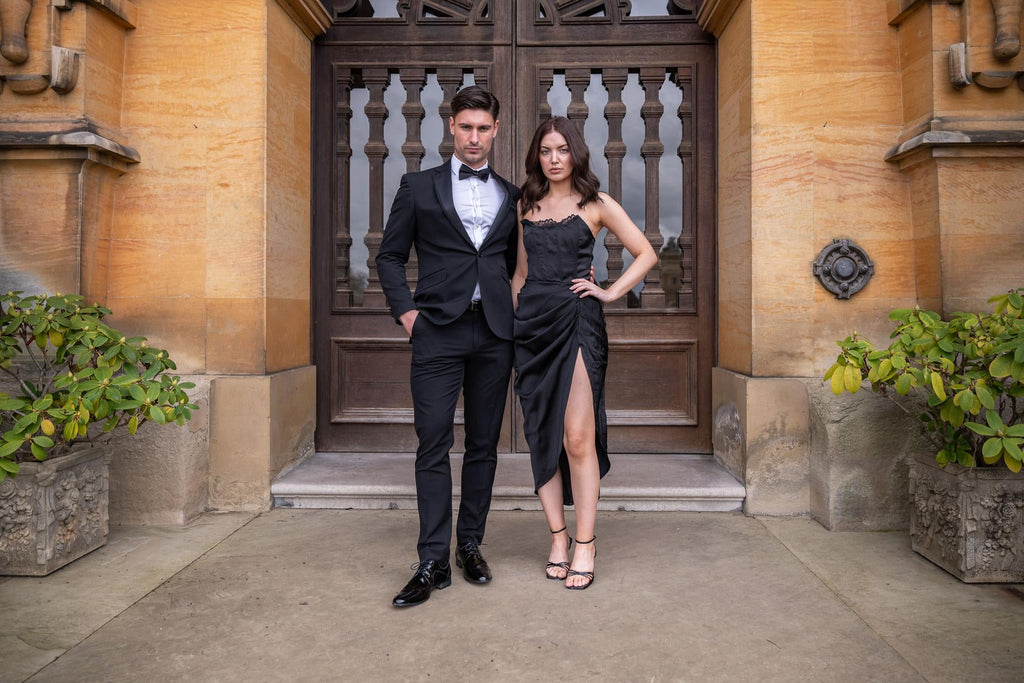 Men's Slim Fit Tuxedo Black Trousers - Black