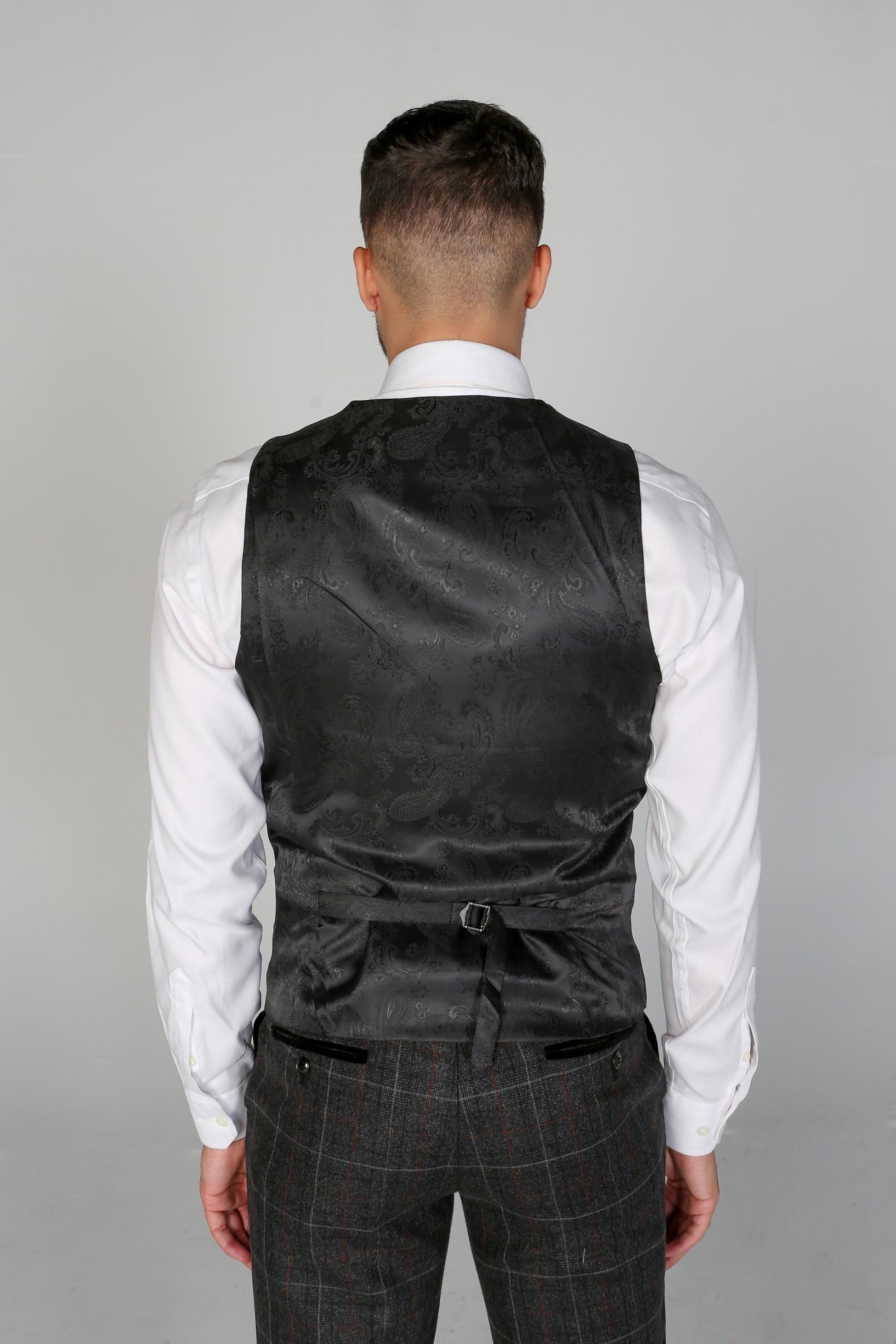 Mens Charcoal Grey Windowpane Tailored Fit Waistcoat HARVEY