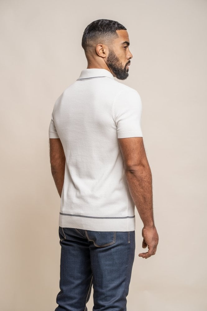 Mens Ecru Cotton Knitted Short Sleeve Polo T Shirt SEPPI