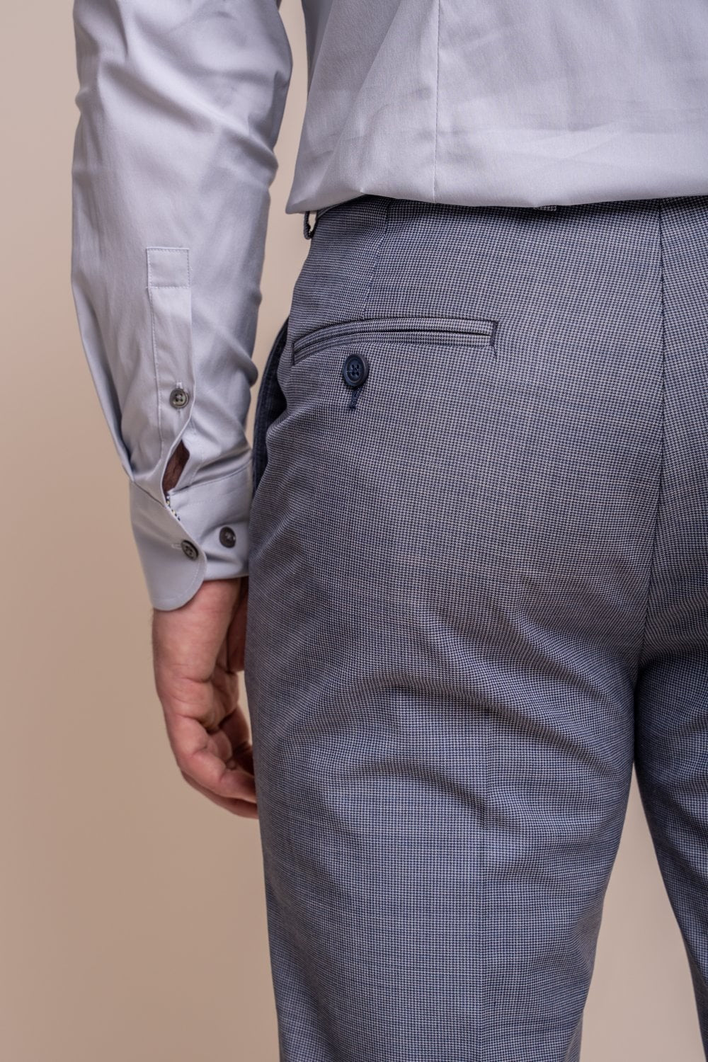 Men's Wool Blend Slim Fit Trousers - BOND - Puppytooth Grey