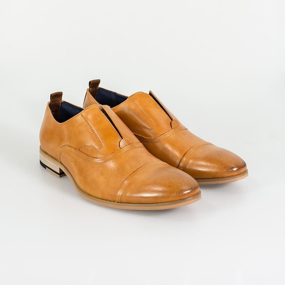 Men's tan brown slip-on leather loafers, CARLOTTA.