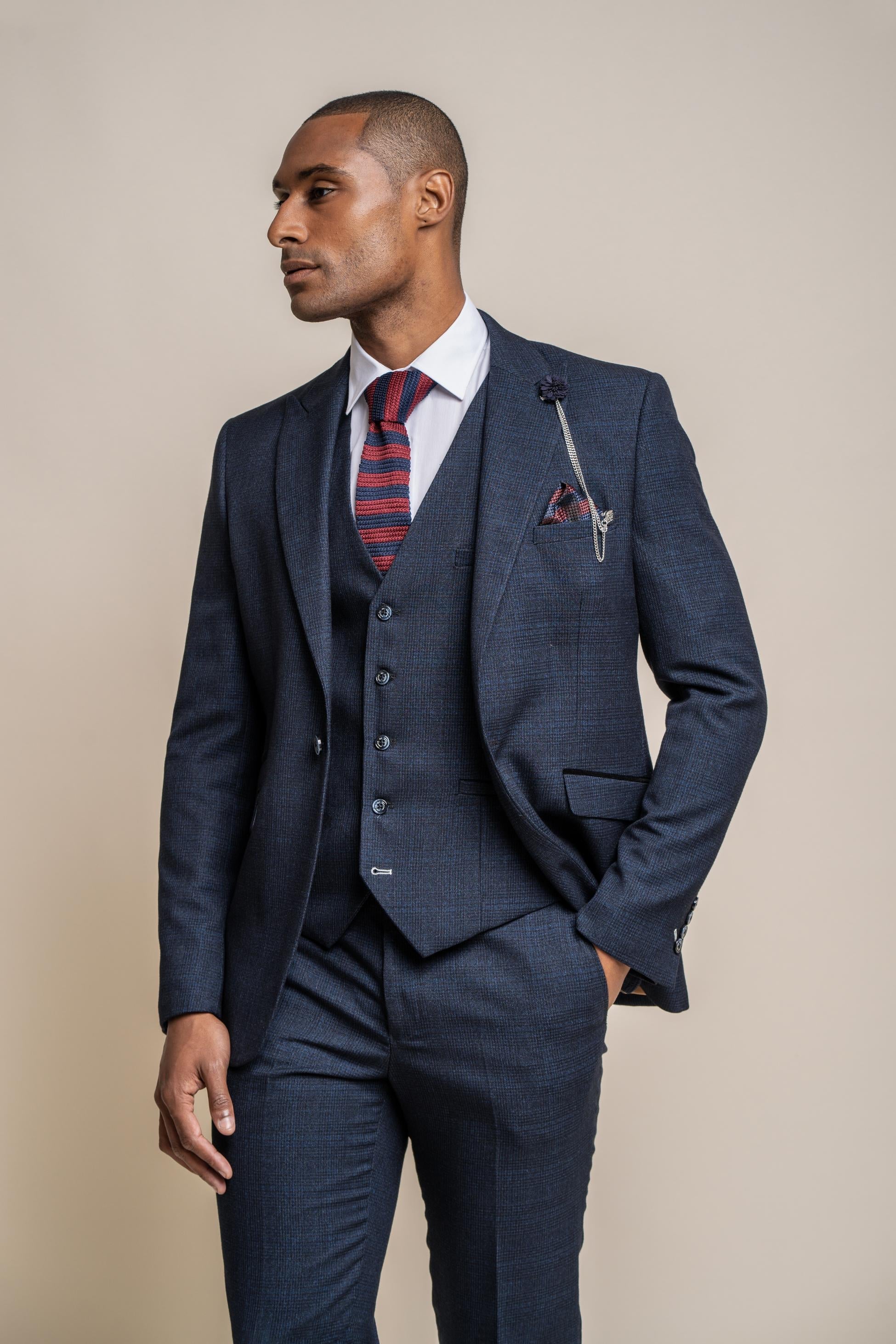 Glen check tweed 3-piece suit on male model, sold separately