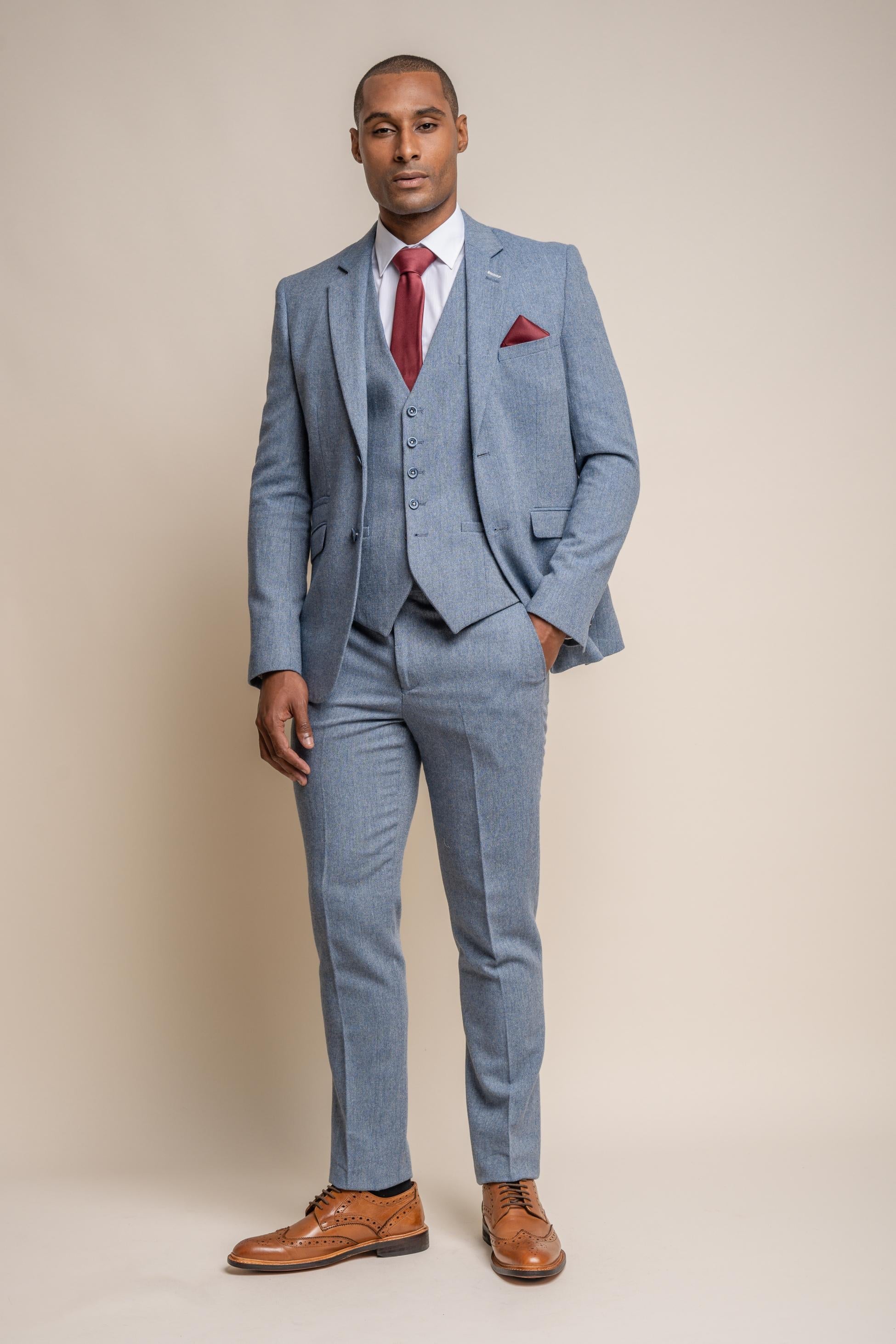 Men’s Light Blue Tweed Slim Fit Suit Jacket WELLS
