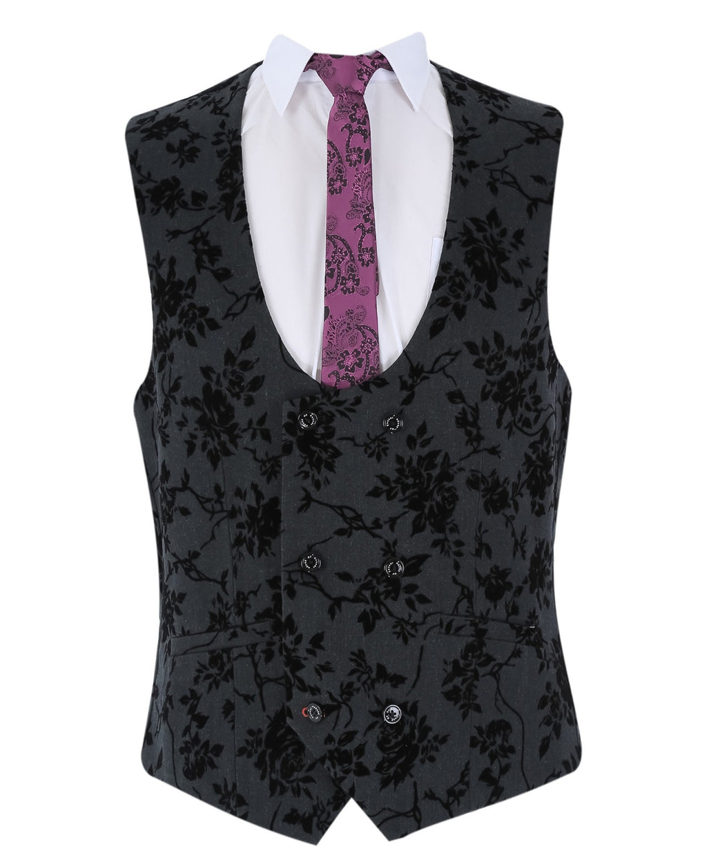 Mens Black Velvet Floral Embroidered Waistcoat GEORGI