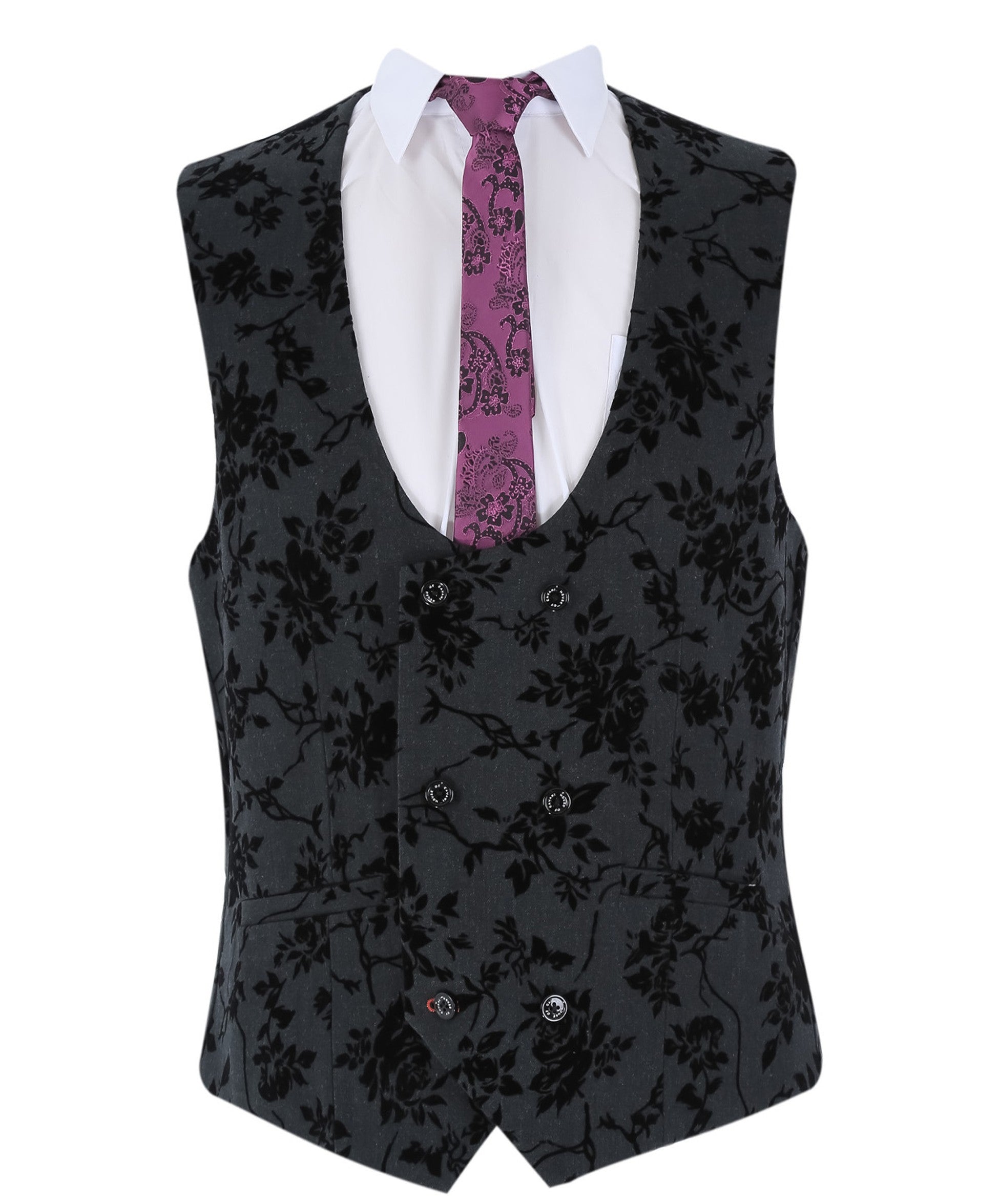 Mens Black Velvet Floral Embroidered Waistcoat GEORGI