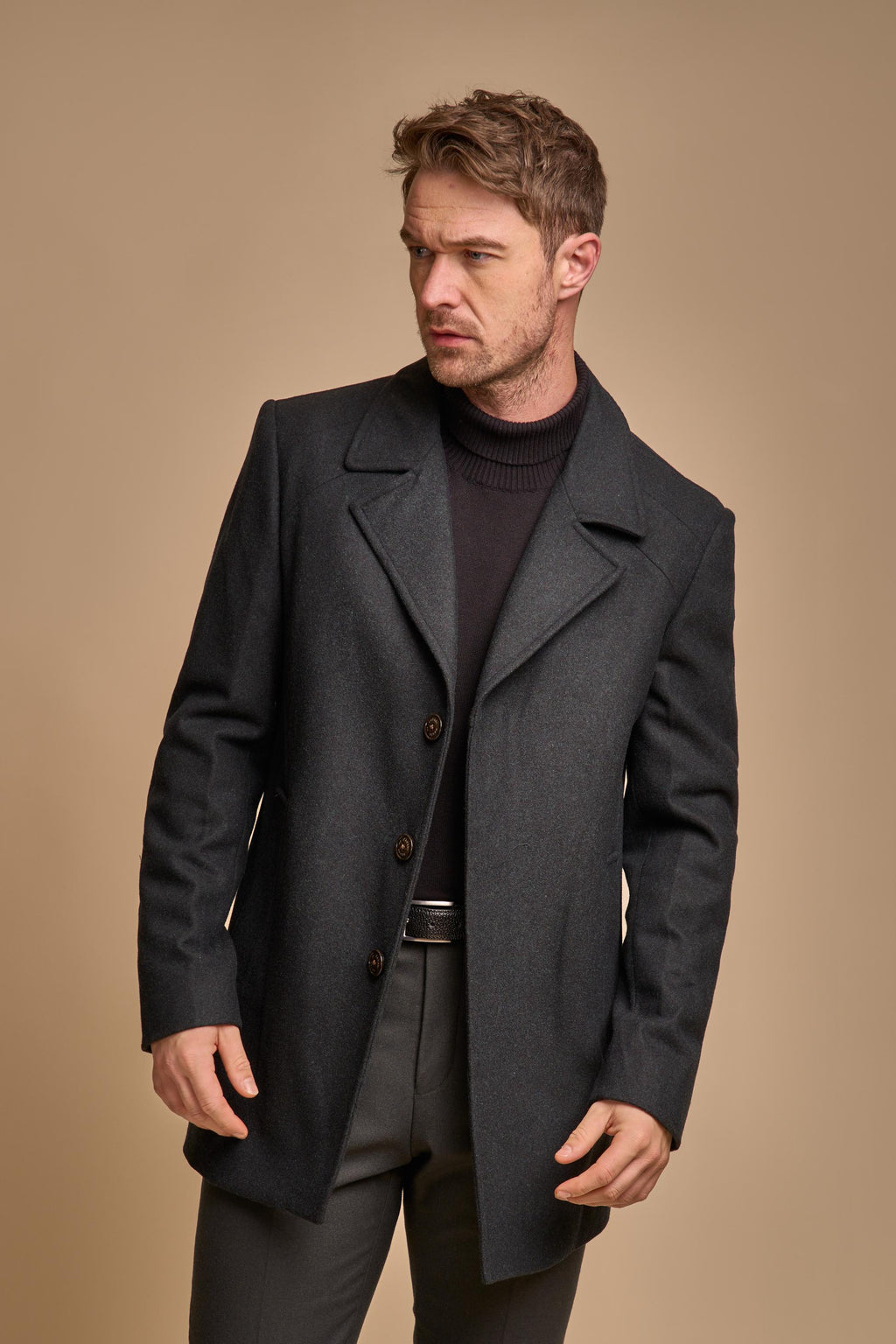 Men’s slim-fit wool-blend coat in forest green, MARCUS.