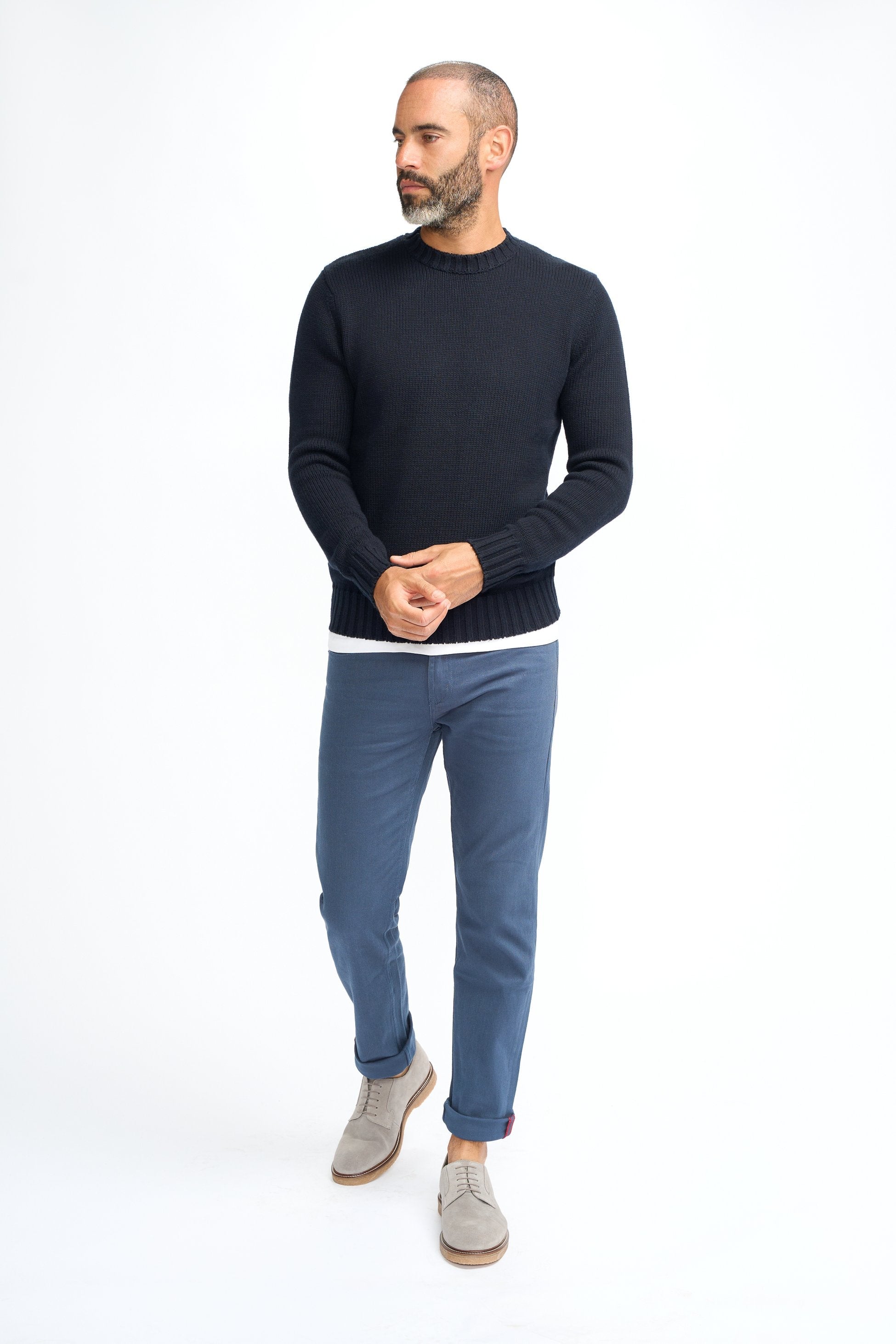Mens Navy Blue Classic Knit Pullover Jumper FARREL