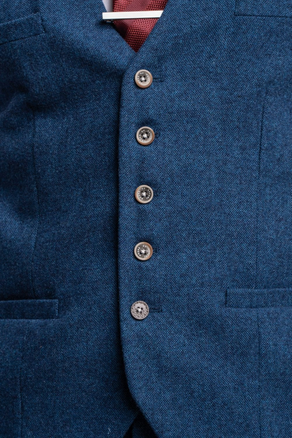 Mens Blue Tweed Wool Slim Fit Formal Waistcoat ORSON