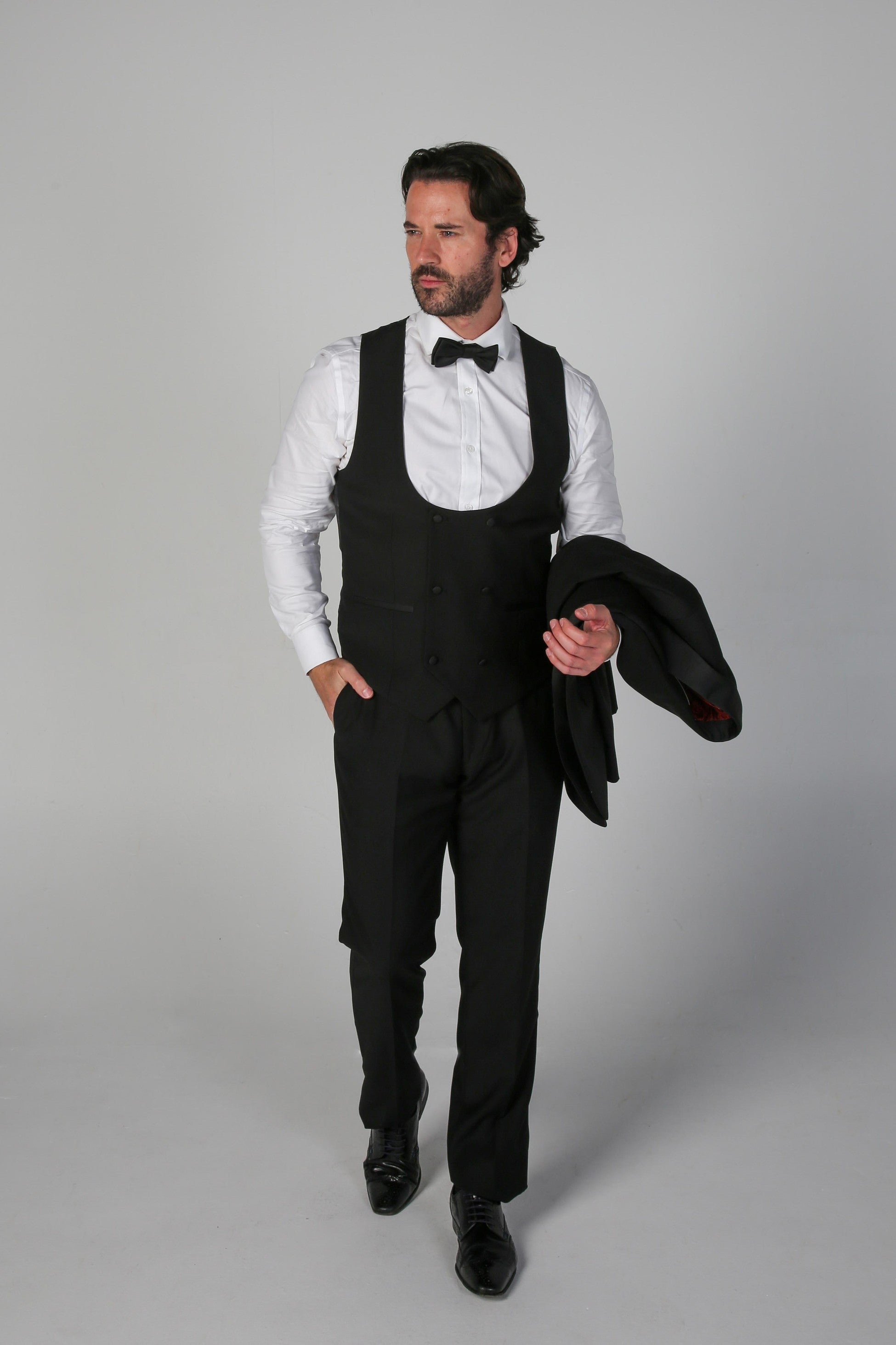 Mens Black Double Breasted Tuxedo Suit Waistcoat FORD