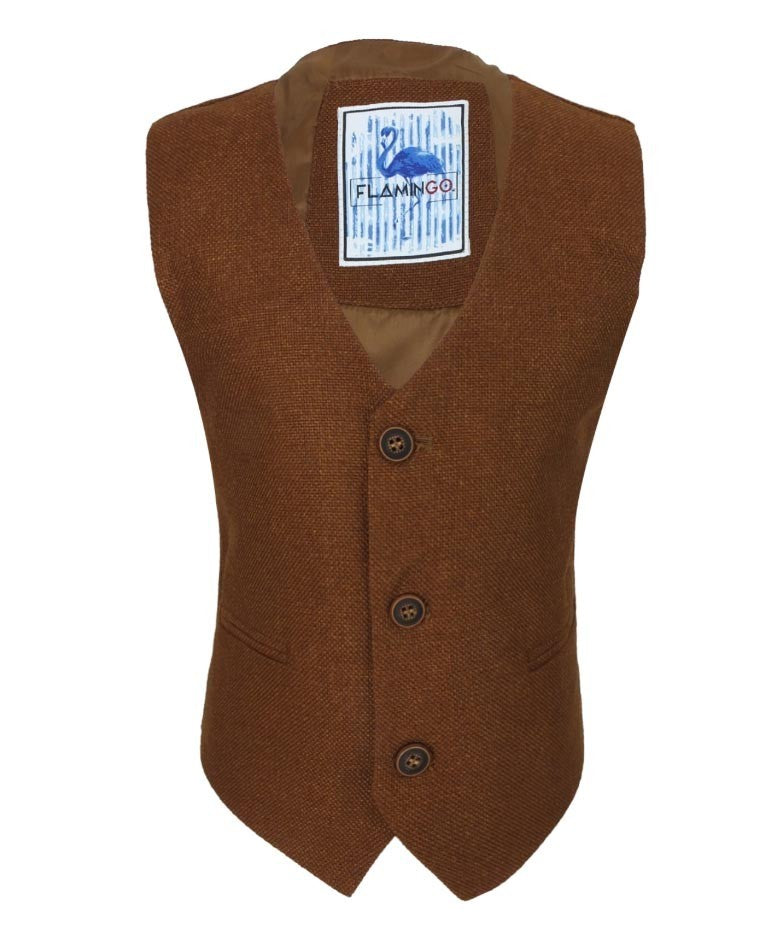Mens Cinnamon Brown Tweed Waistcoat Set