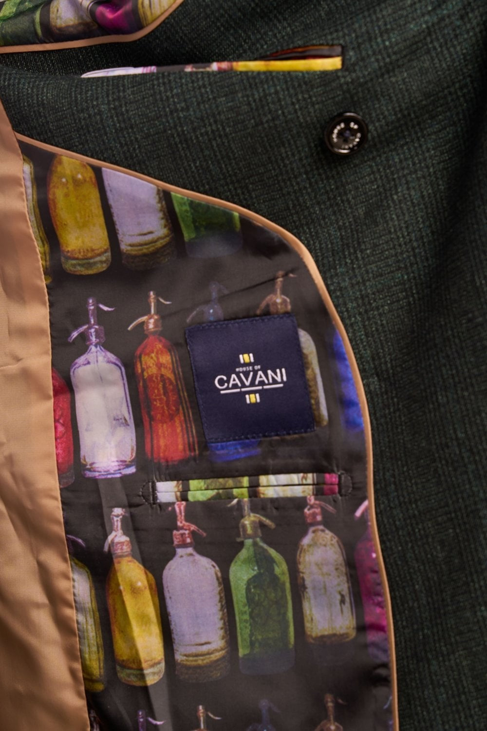 Men's Glen Check Double-breasted Suit Jacket - CARIDI - Olive Green