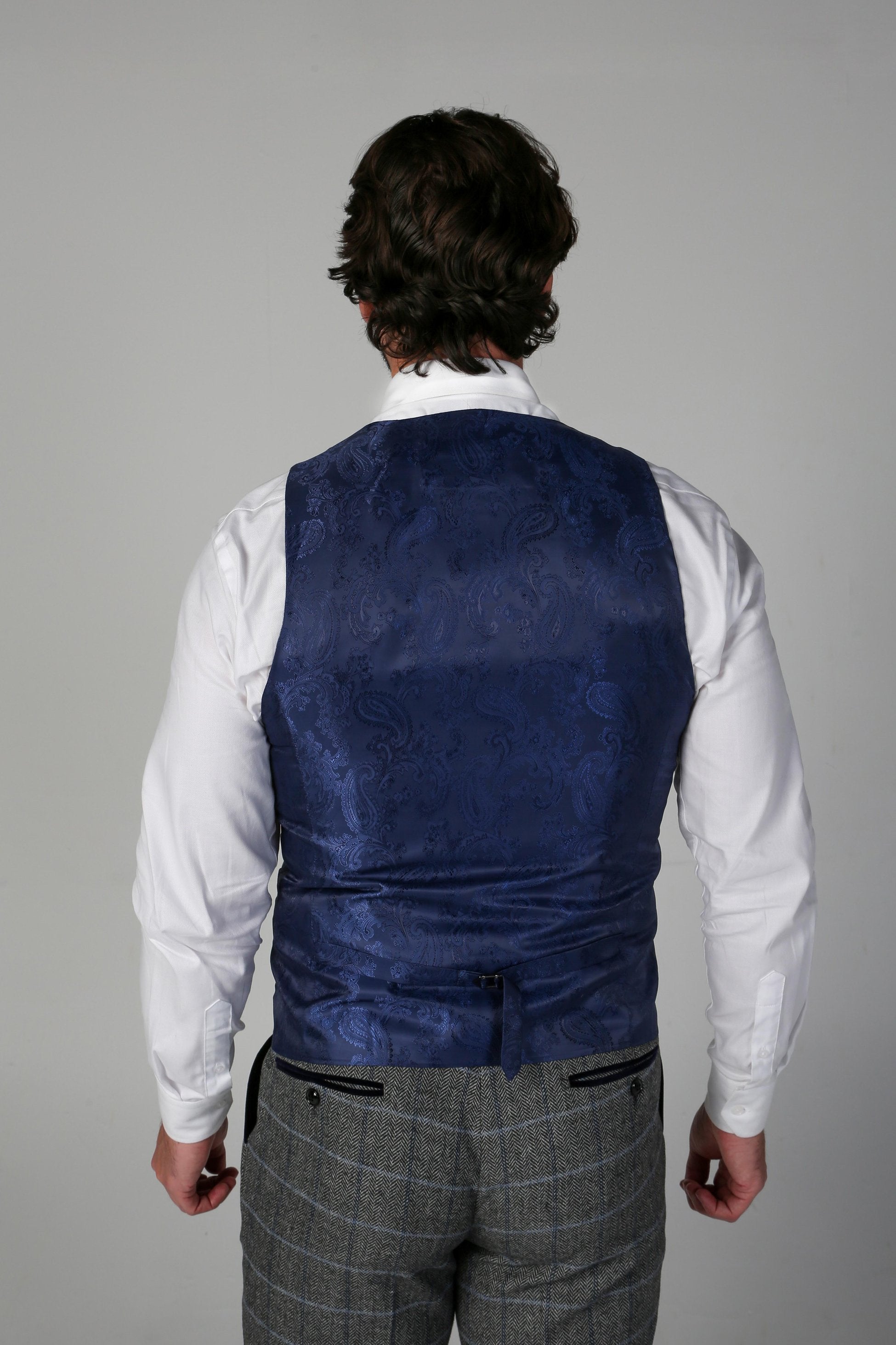 Mens Grey Tweed Retro Windowpane Waistcoat HARRIS