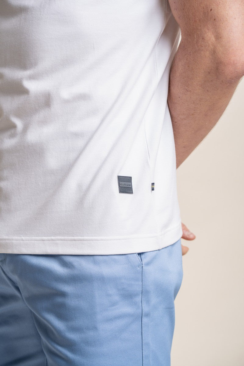 Mens White Slim Fit Cotton Short Sleeve Polo T Shirt KELSEY