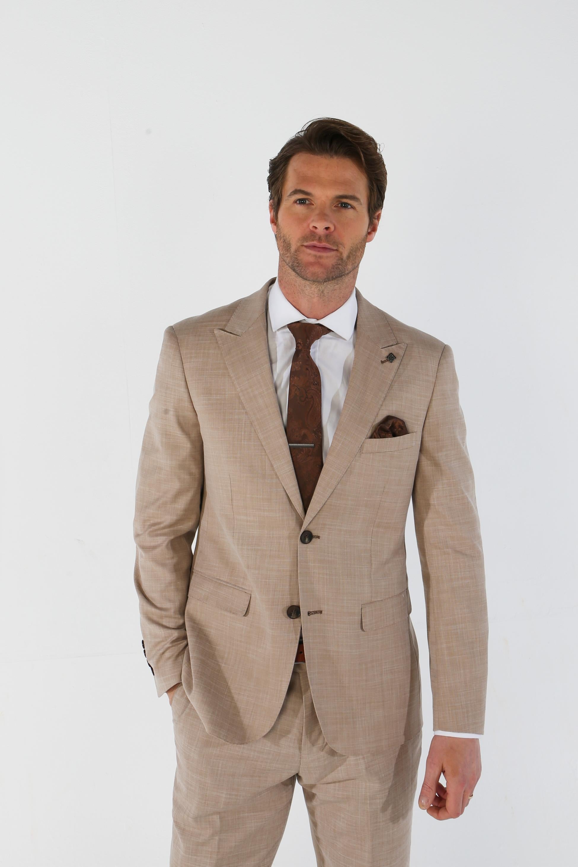 Mens Beige Tailored Fit Suit Jacket KURT