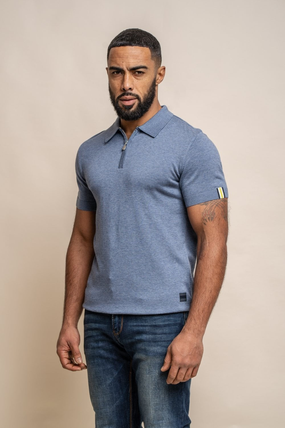 Men’s cotton polo shirt, classic fit, grey to dusty blue