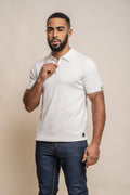 Men’s cotton polo shirt, classic fit, ecru to navy blue