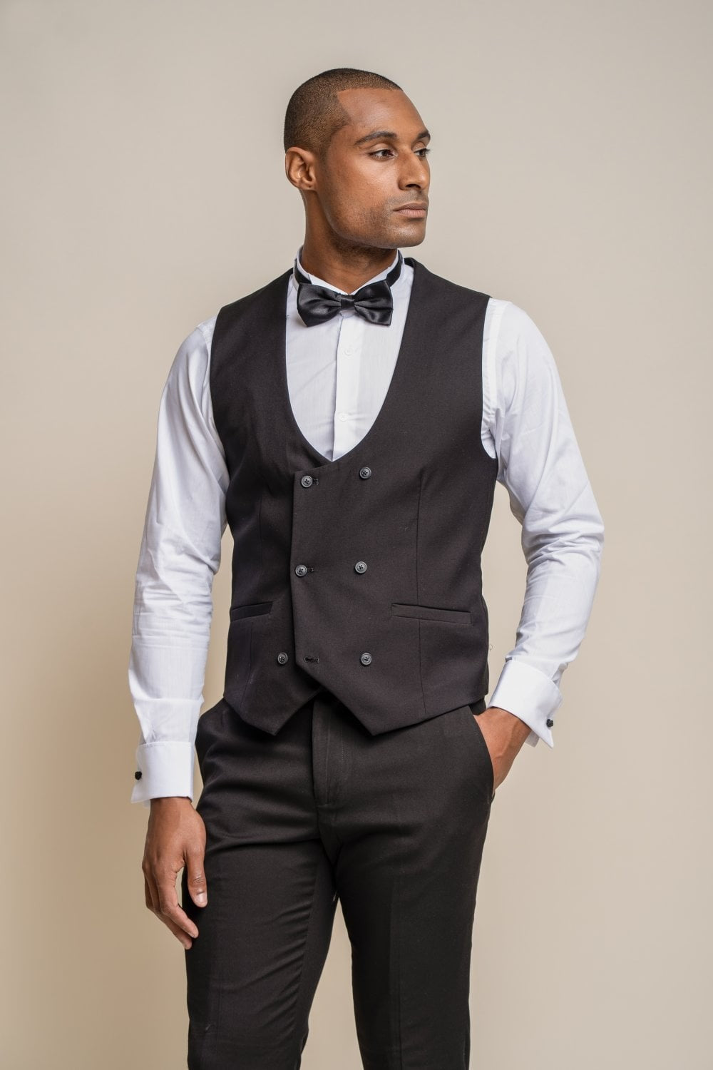 Mens black slim fit double breasted waistcoat Marco
