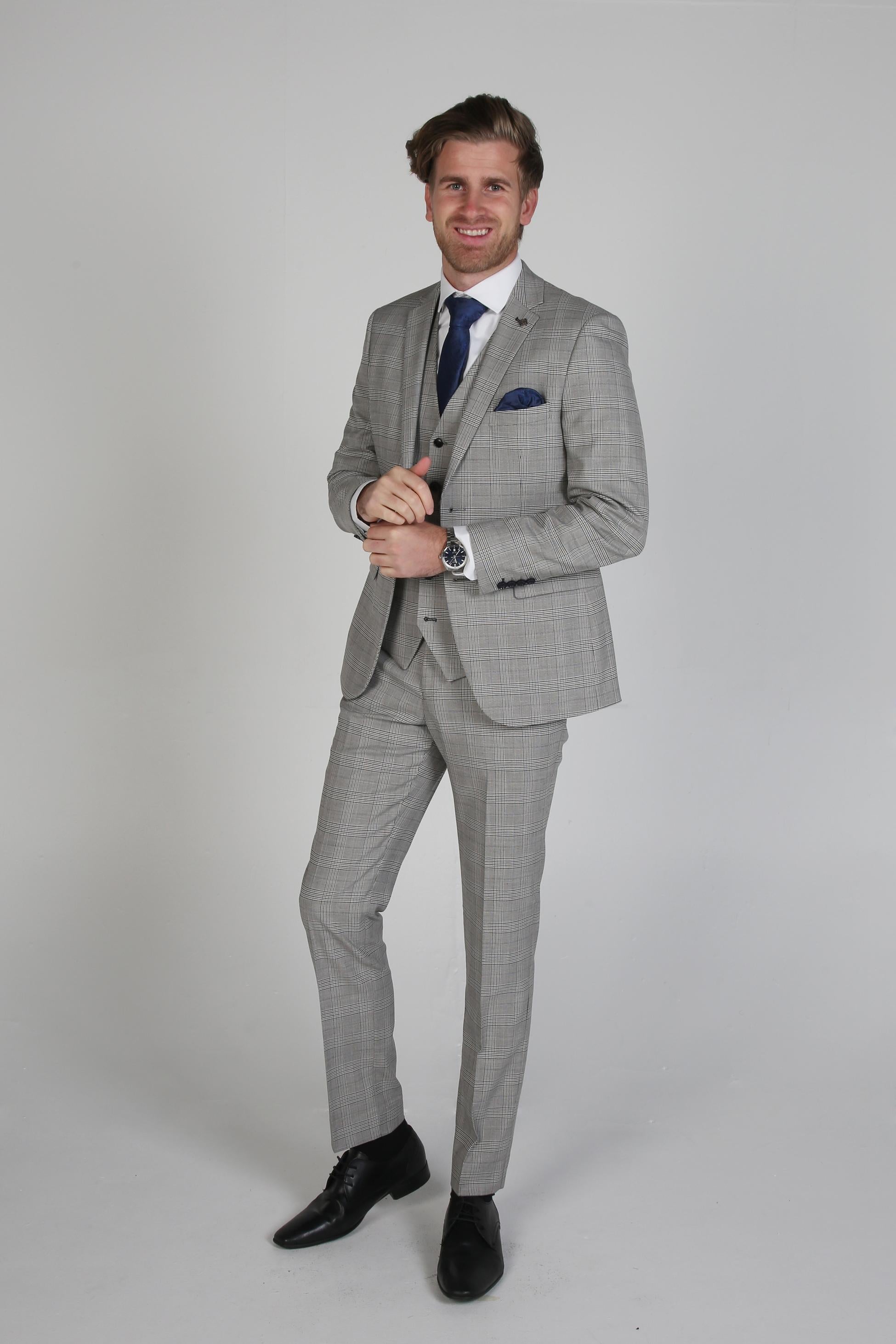 Men's Hugo Graphite Grey Tweed Windowpane Formal Suit