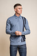 Men’s cotton quarter-zip polo stripe jumper, textured