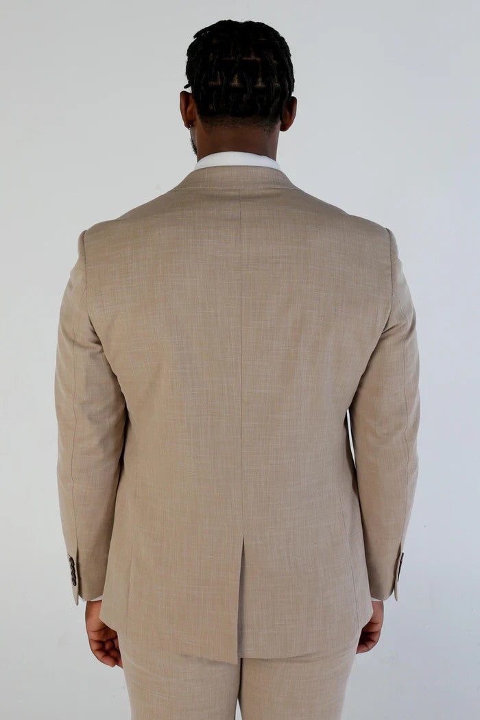 KURT Men’s Tailored Fit Plaid Beige Suit - 2-Piece