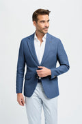 Mens blue cotton herringbone blazer FELIX smart casual jacket