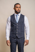 Mens navy wool windowpane check waistcoat Angels