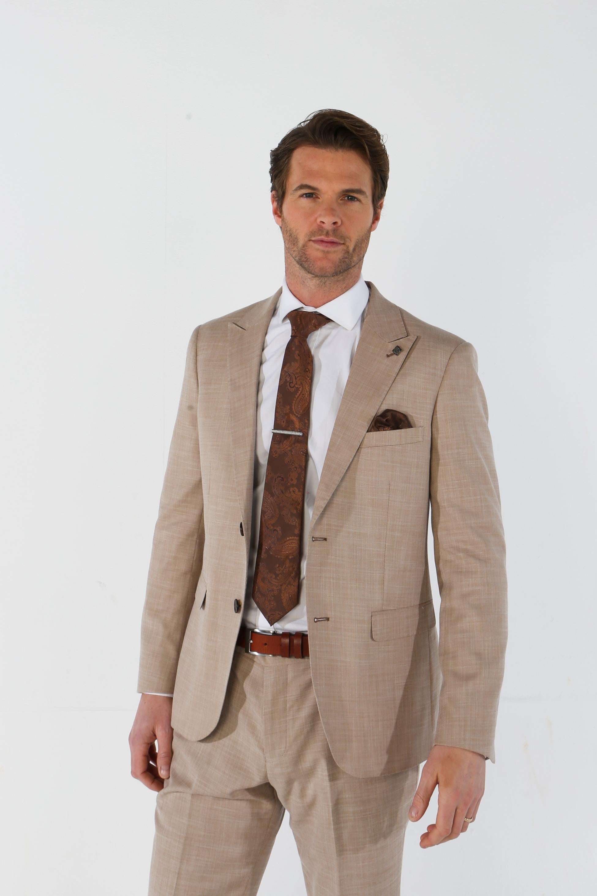 Mens Beige Tailored Fit Suit Jacket KURT