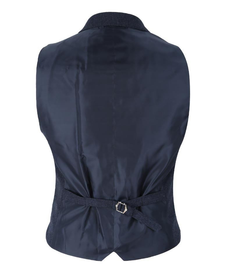 Mens Navy Herringbone Tweed Slim Fit Waistcoat MARTEZ