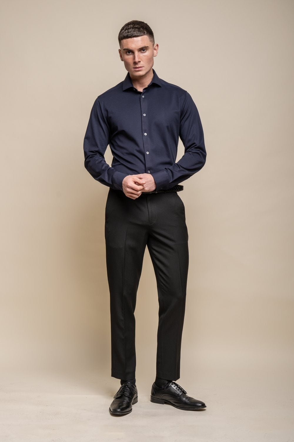 Mens Ashley Navy Blue Slim Fit Cotton Long Sleeve Shirt
