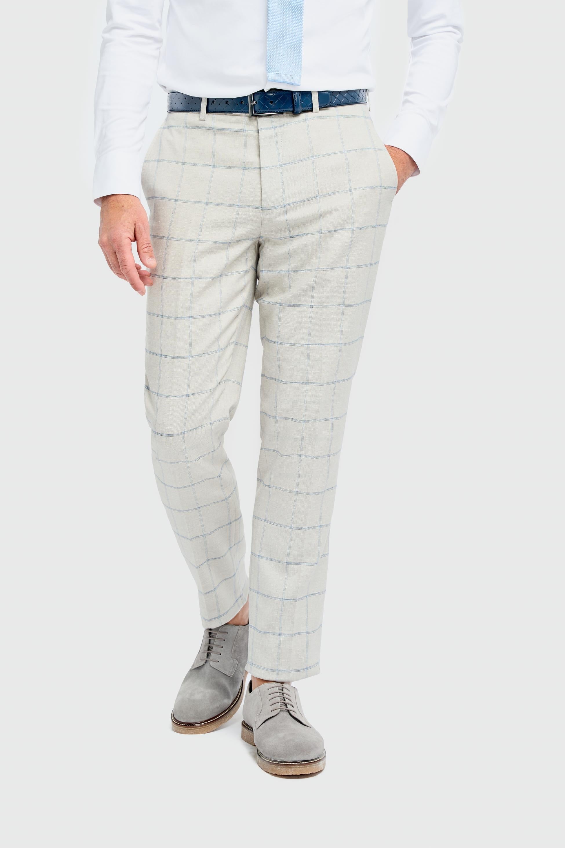 Men's Gabriel 2-Piece Pale Grey Windowpane Check Modern Suit